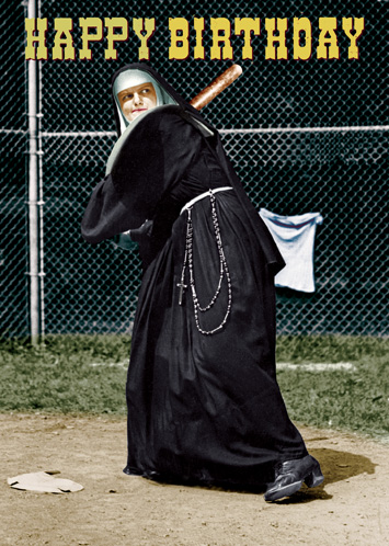 Happy Birthday Baseball Nun Greeting Card by Max Hernn